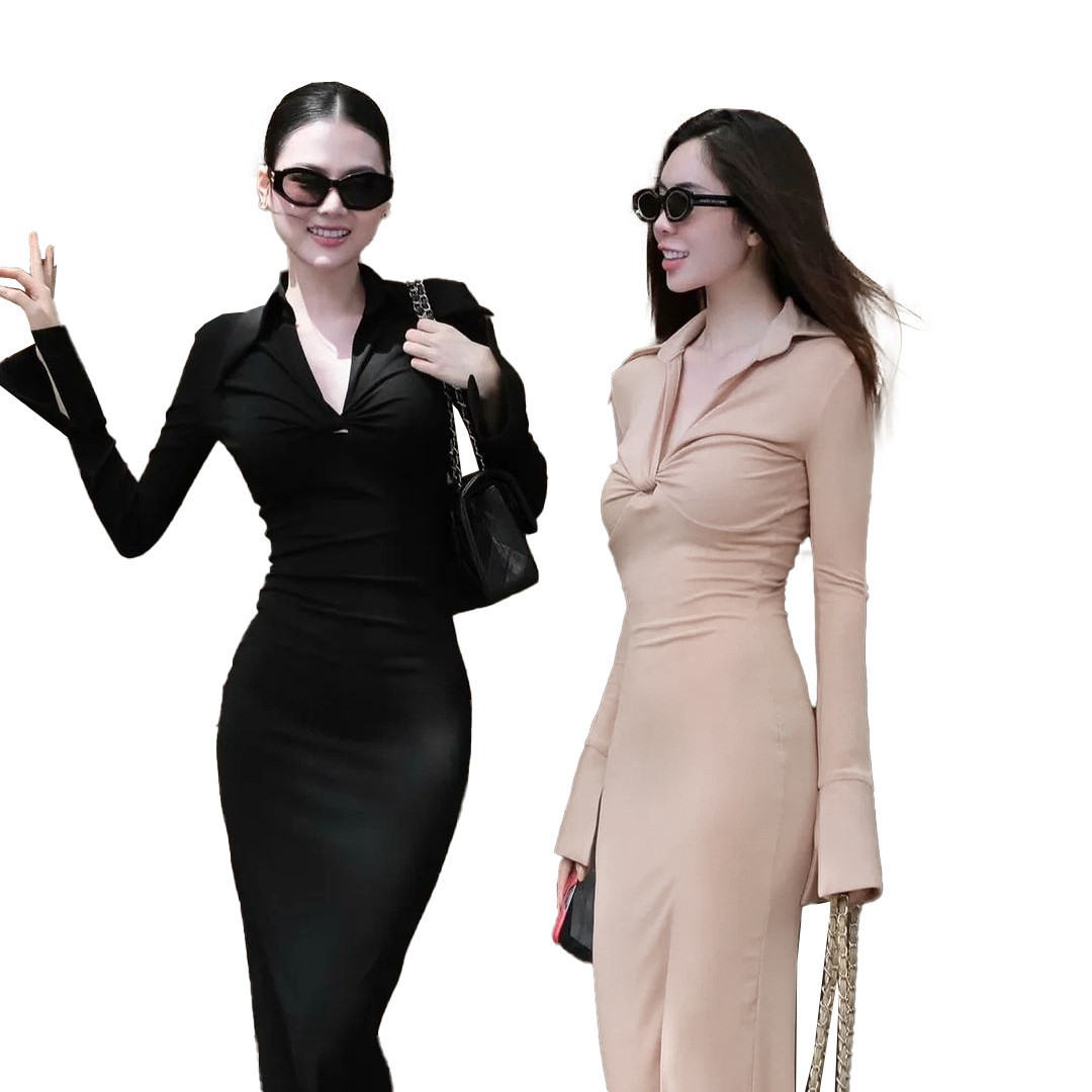 Bodycon Crossover Plunge Long Sleeve Dress