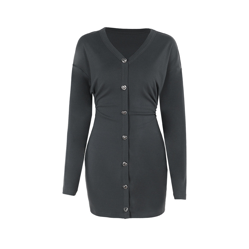 Long Sleeve Plunging Neck Mini Empire Dress