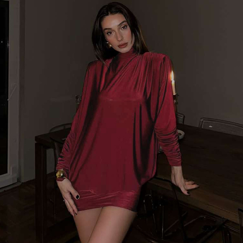 Plain Open Back Bodycon Turtleneck Full Sleeve Dress