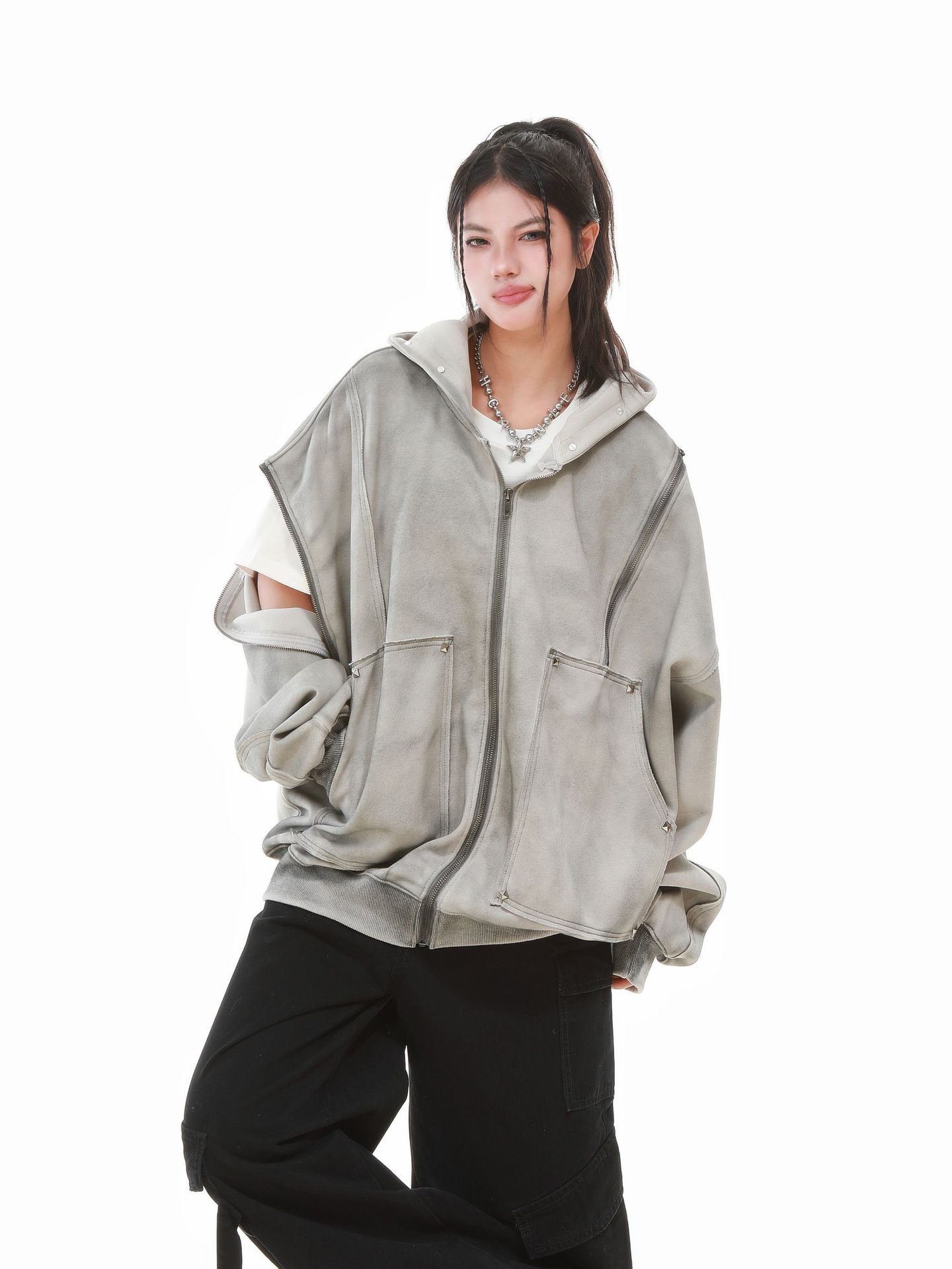 American Vintage Loose Fit Zipper Front Hoodie