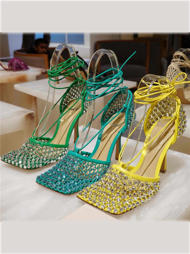 Processing Time:7-15 days after placing orders Women's Summer Fashion Sexy Hollow Out Water Diamond Mesh Bread Head Sandals European and American High Heel Show Shoesdals