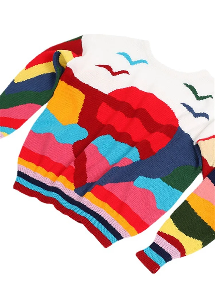 Ladies Two-Tone Retro Wrist-Length Acetate-Cotton Sweater
