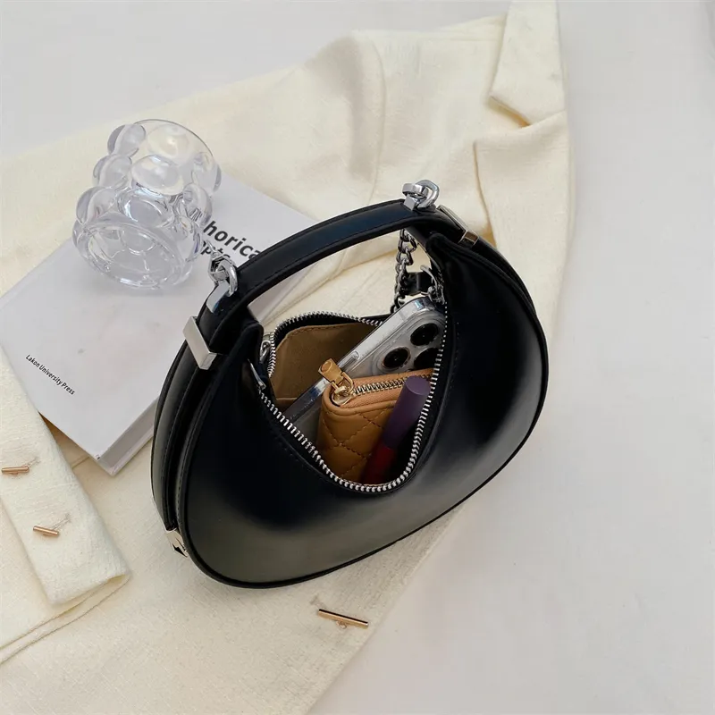Small Silver Leather Crossbody Bags for Women Trend Underarm Handbags and Purses Chain Armpit Shoulder Side Bags