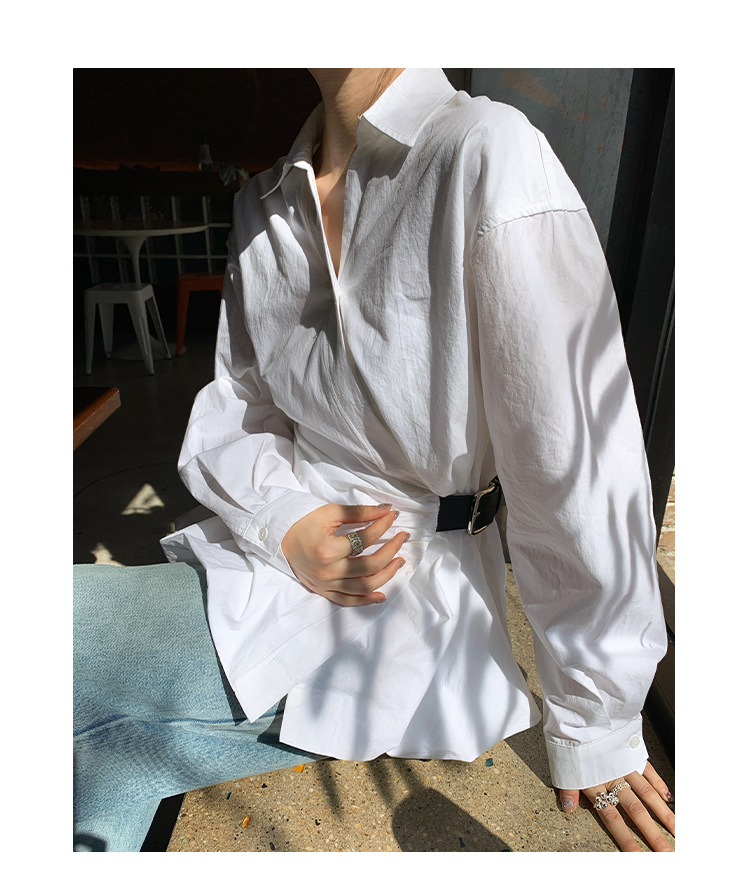 Ladies' Oversized Polo Collar Full Sleeve Gathered Shirt