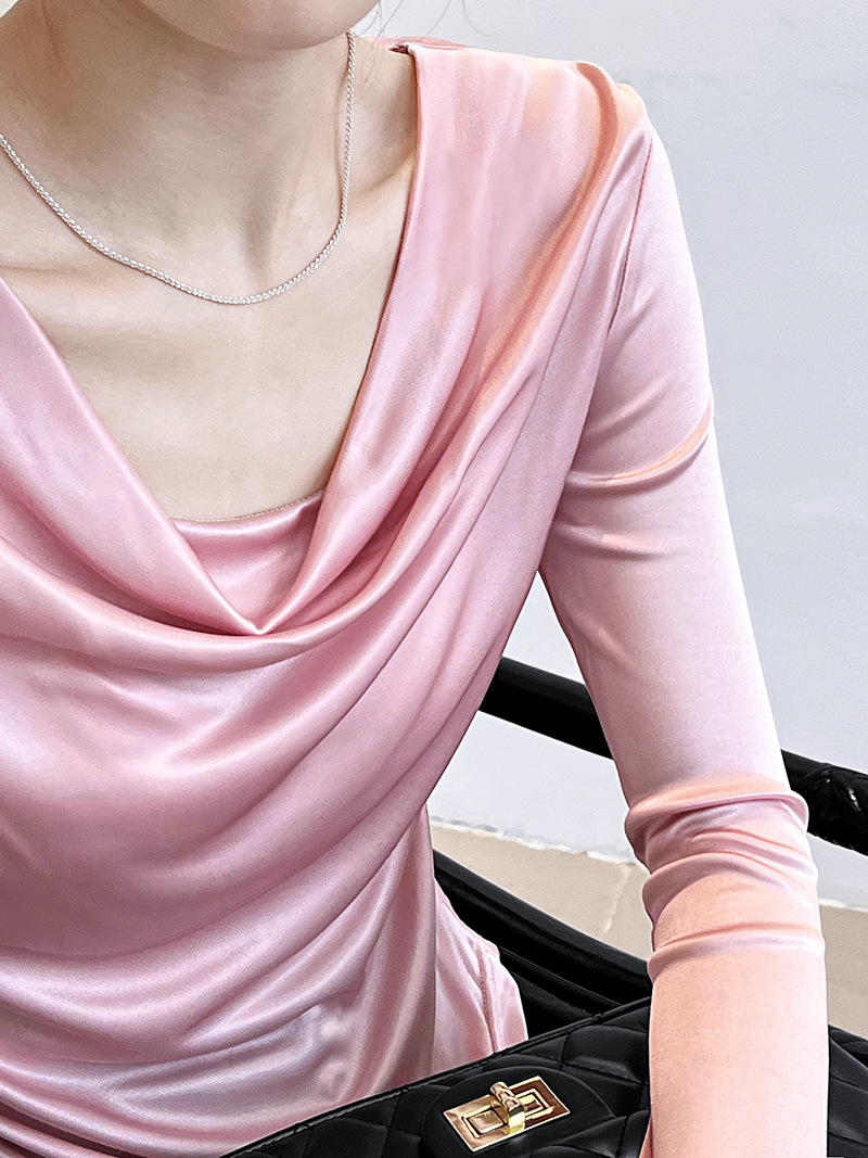 Women Slim Solid Cowl Neck Elongated Sleeve Tee
