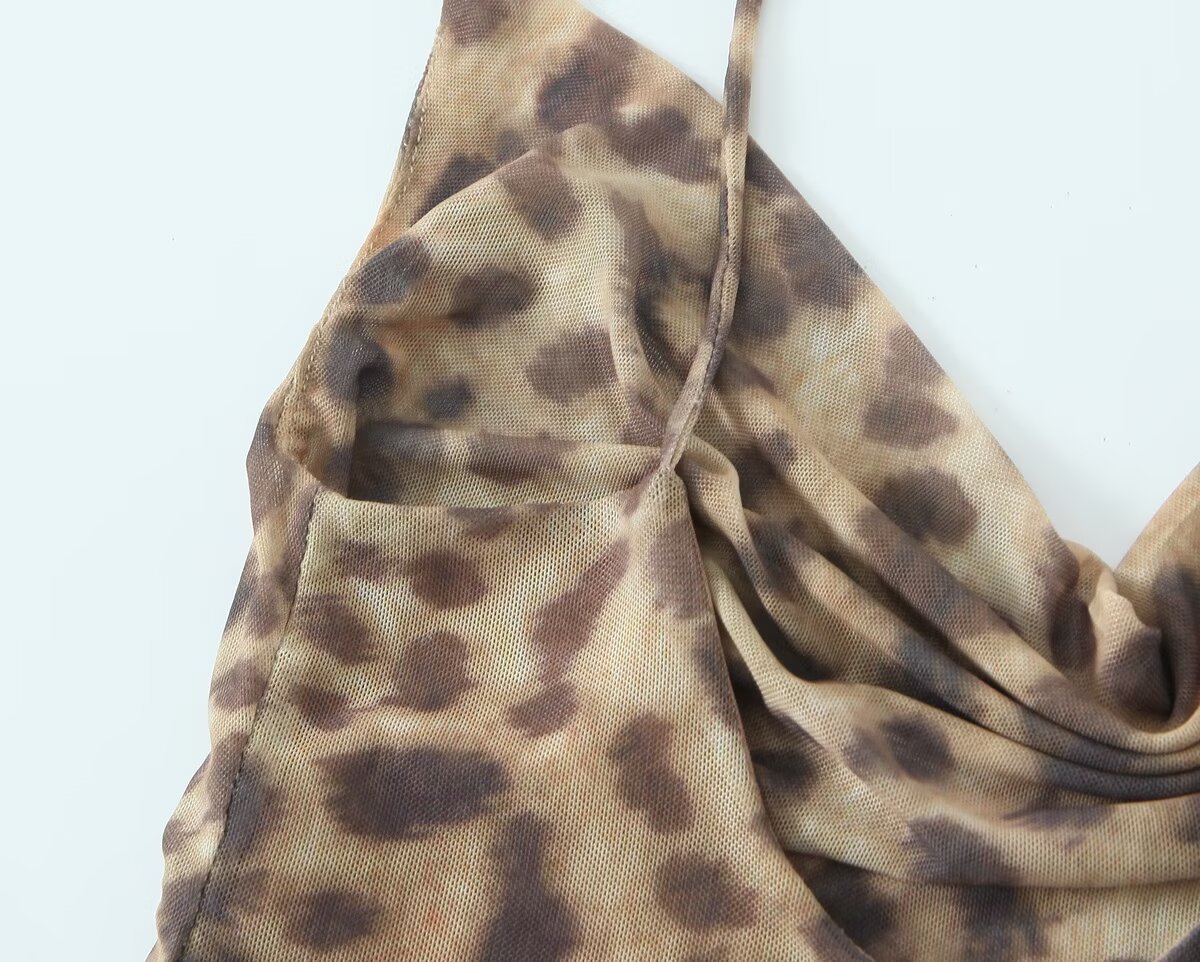 Short Leopard Print Mesh Strapless Dress