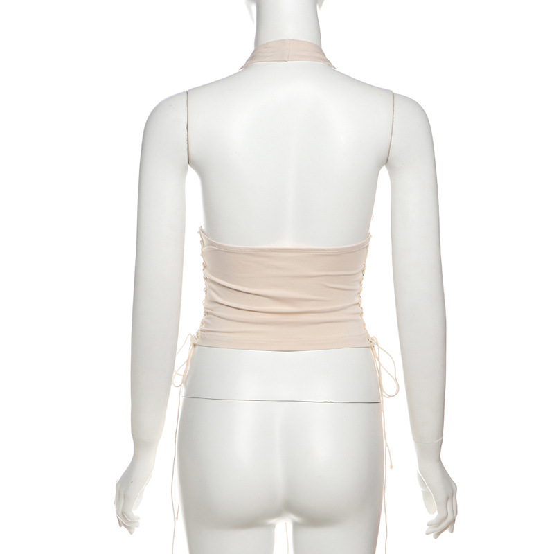 Deep V-belt vest hanging neck slim fit versatile top for women