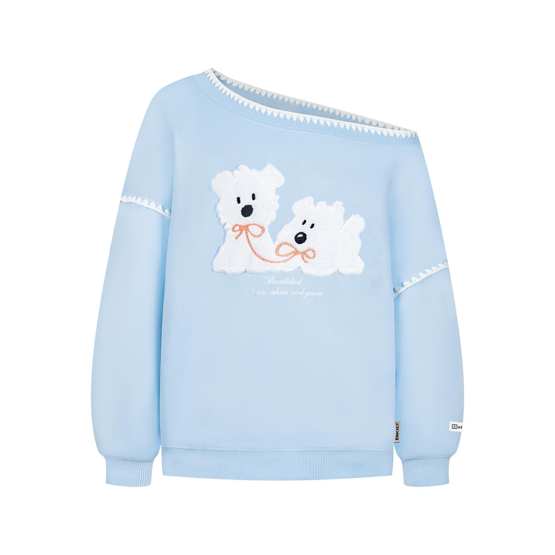 Asymmetric Cut Cotton Puppy Motif Hoodie