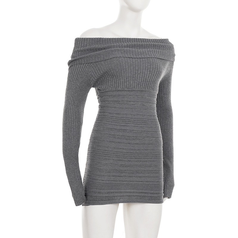 Banded Asymmetric Neck Contour Sweater Dress