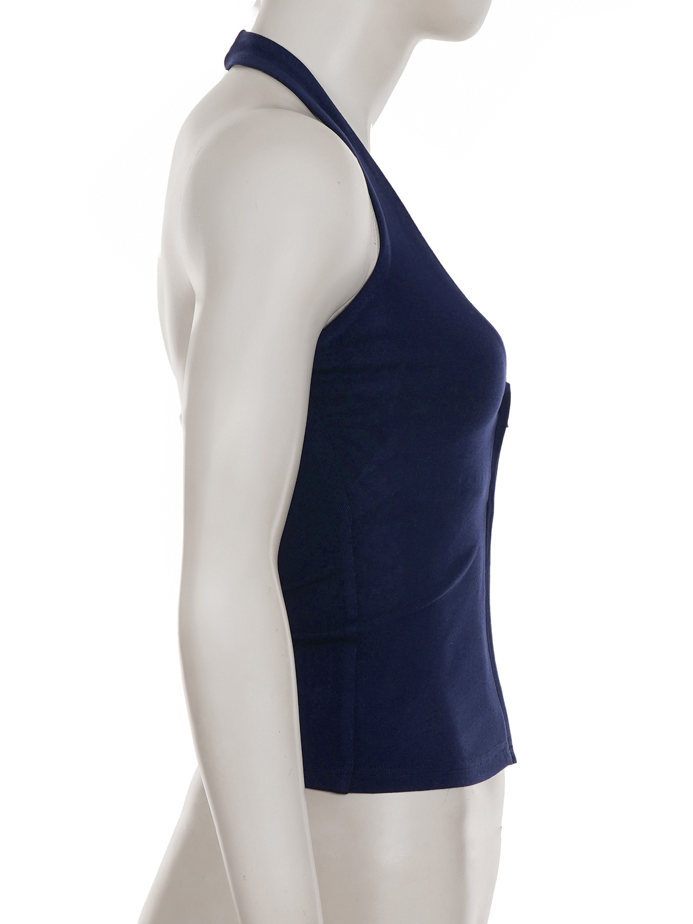 Sexy Low-Cut Zipper Halter Knitted Strap Women's Pure Color Versatile Elegant Slim Top