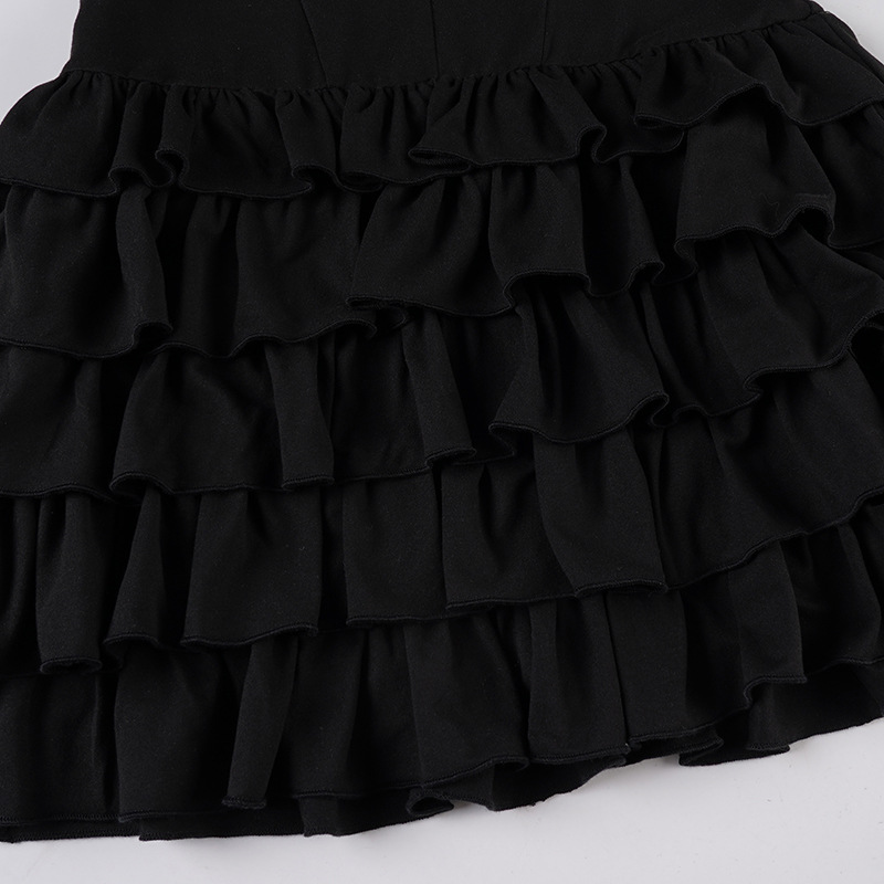 Sweet and Spicy Style Tube Top Waist-Cinching Fluffy Cake Skirt Design Eyelet Perforated Mini Short Dress