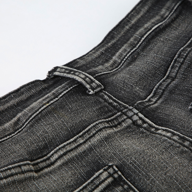 Bead embroidery floral design for vintage washed micro flared jeans
