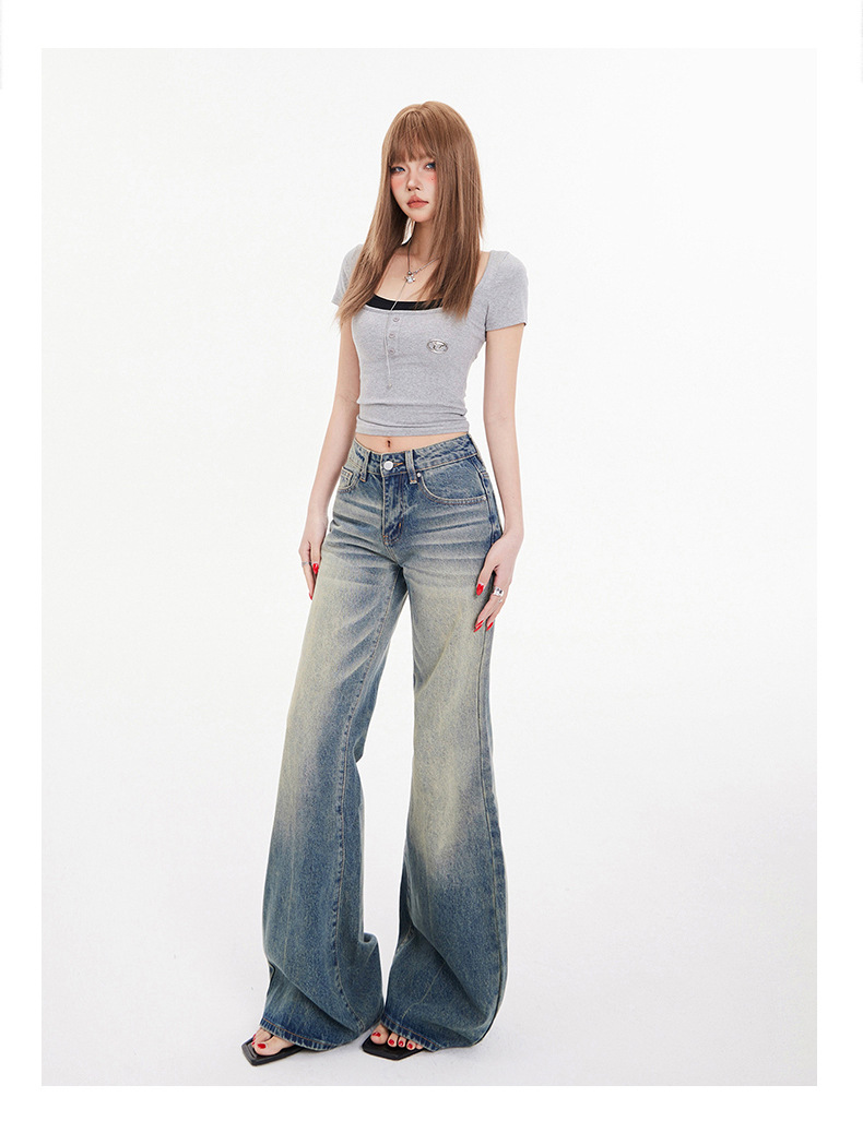 Women's Mid-Waist Spicy Girl Flare Jeans Personality Micro Flare Denim Trousers for Women