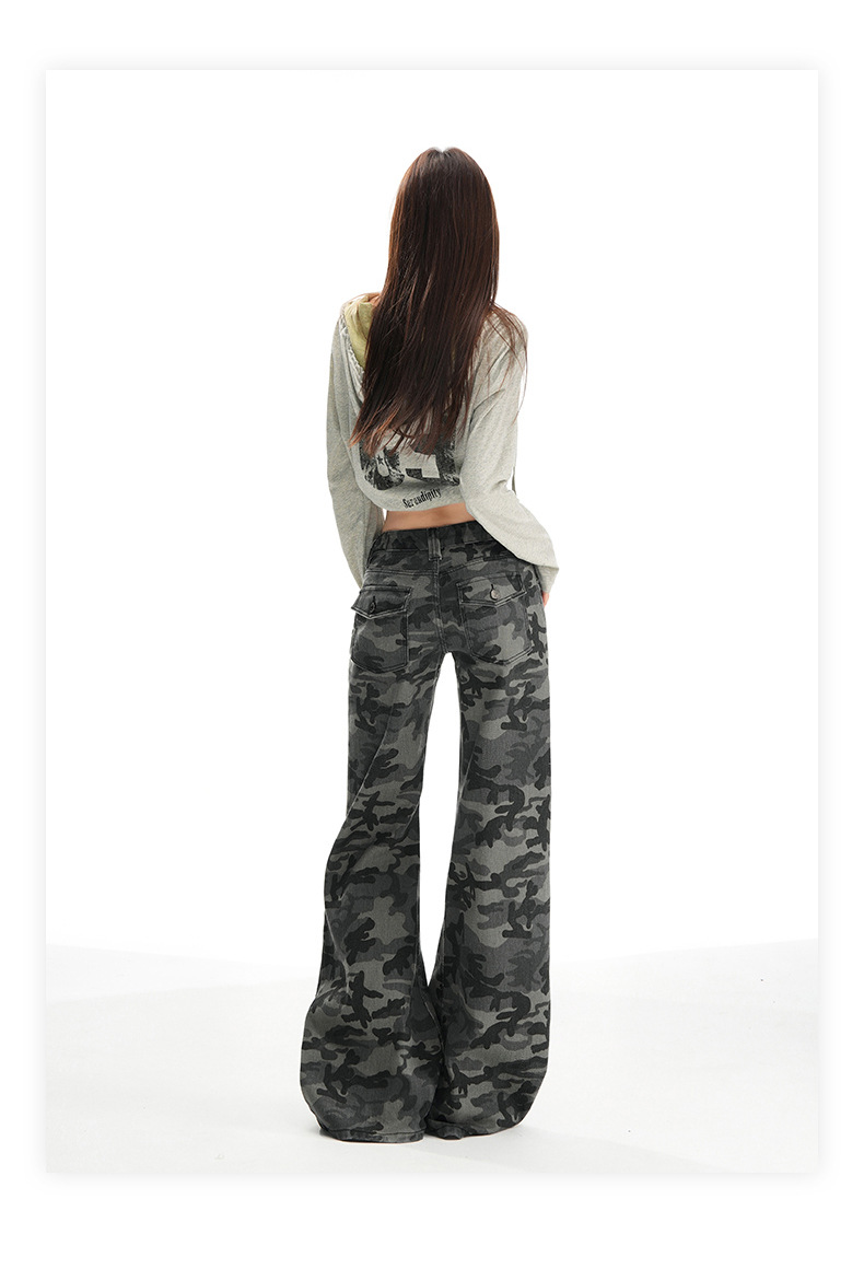Women's Camouflage Flared Jeans Low Waist Pants