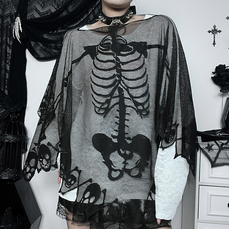 Sexy One-Shoulder Skeleton Print Cape