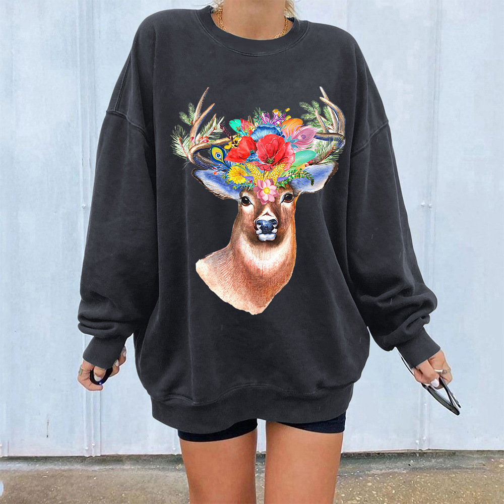 Women's Japanese Korean Oversized 3D Fawn Print Hoodie