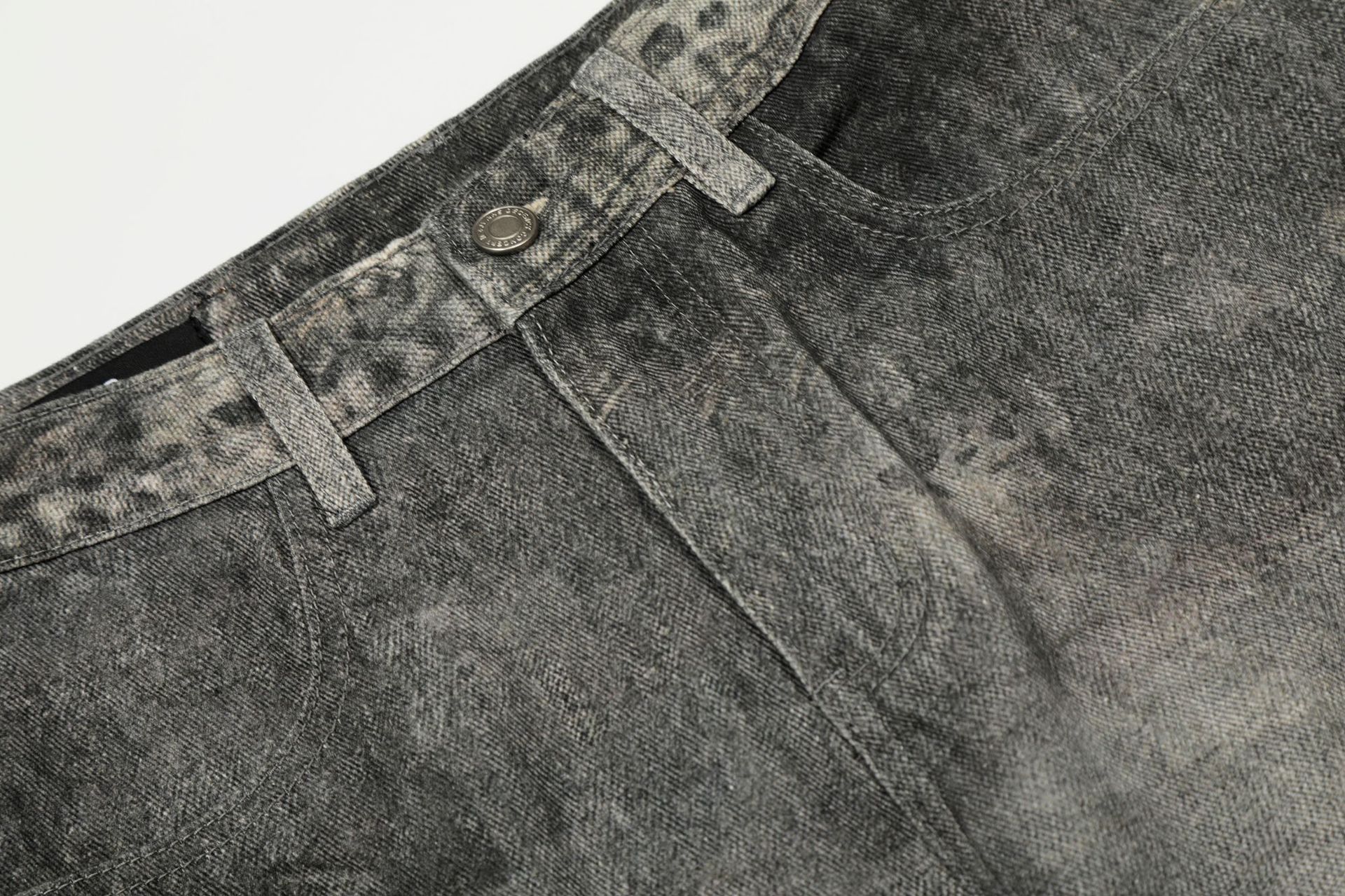 Washed Blue Vintage Distressed High-End Design Men's Loose Knife-Shape Jeans
