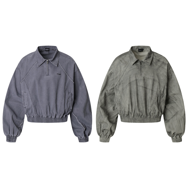 Vintage Distressed Cotton Patchwork Cropped Hooded Utility Jacket