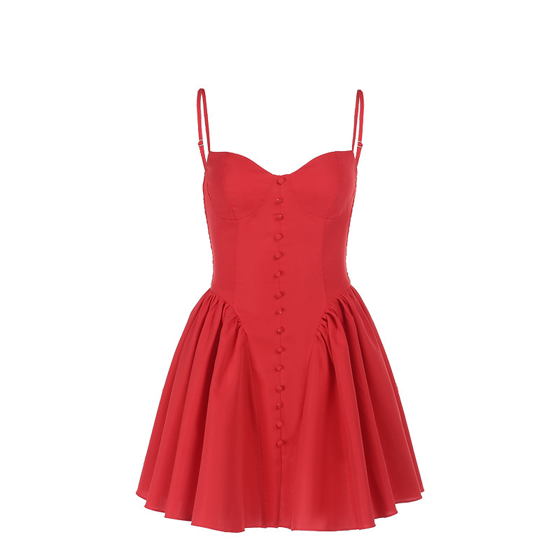Polyester V-Neck Strap Bubble Skirt