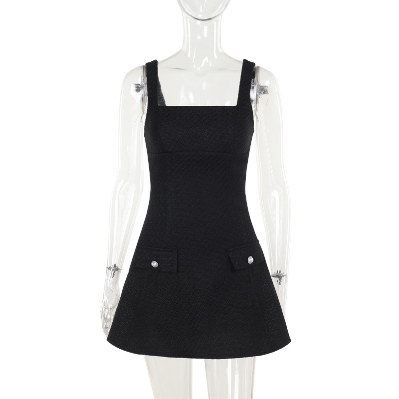 Geometric Neckline Sleeveless Ruched Back Polyester Dress