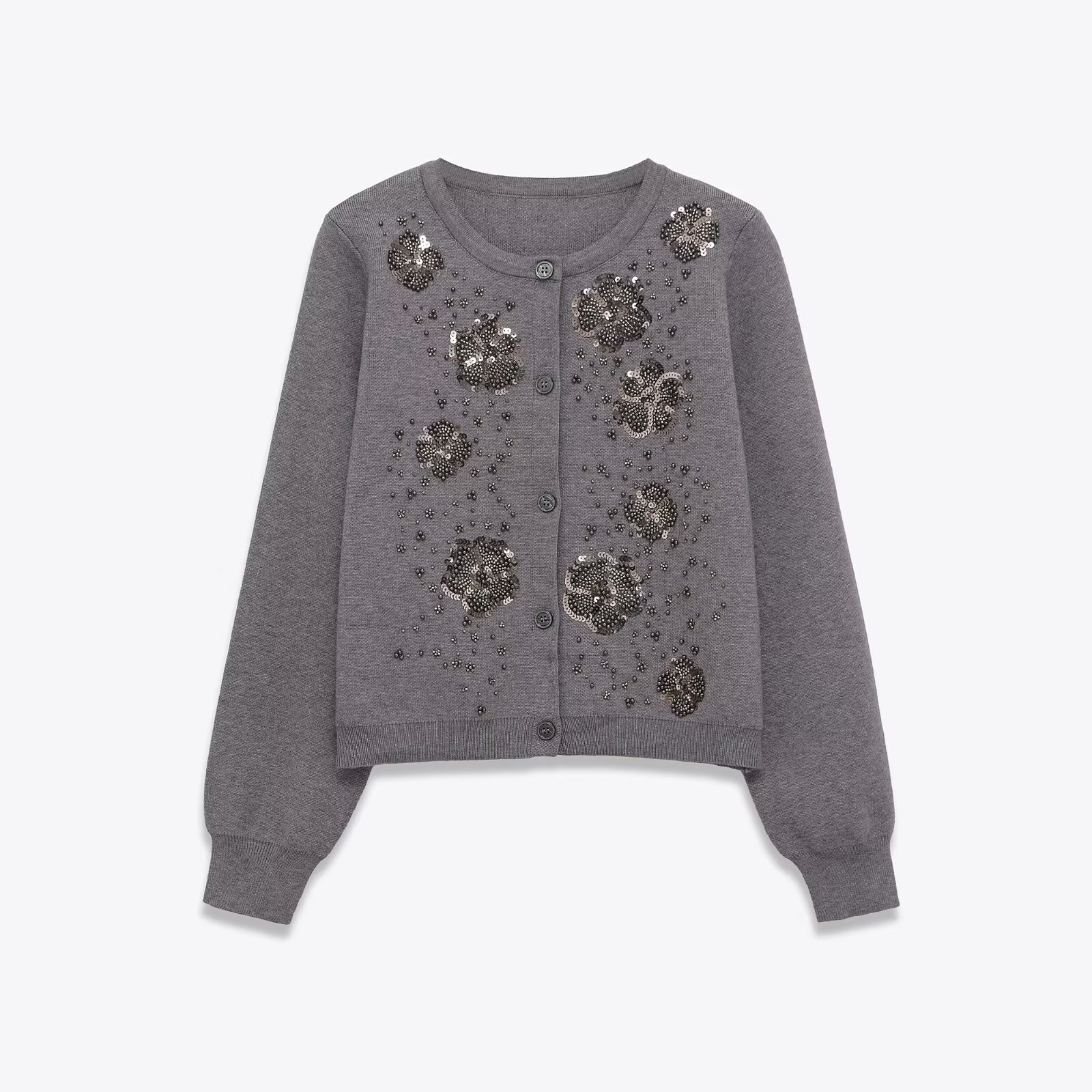Round neck bead knitted jacket
