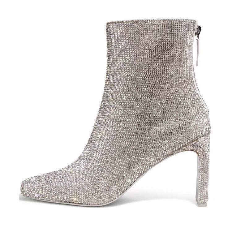 processing time:15-20 days after placing orders--European and American Designer Brand Full Diamond High Heel Zippered Short Boots for Women's Fashion Runway Shoess