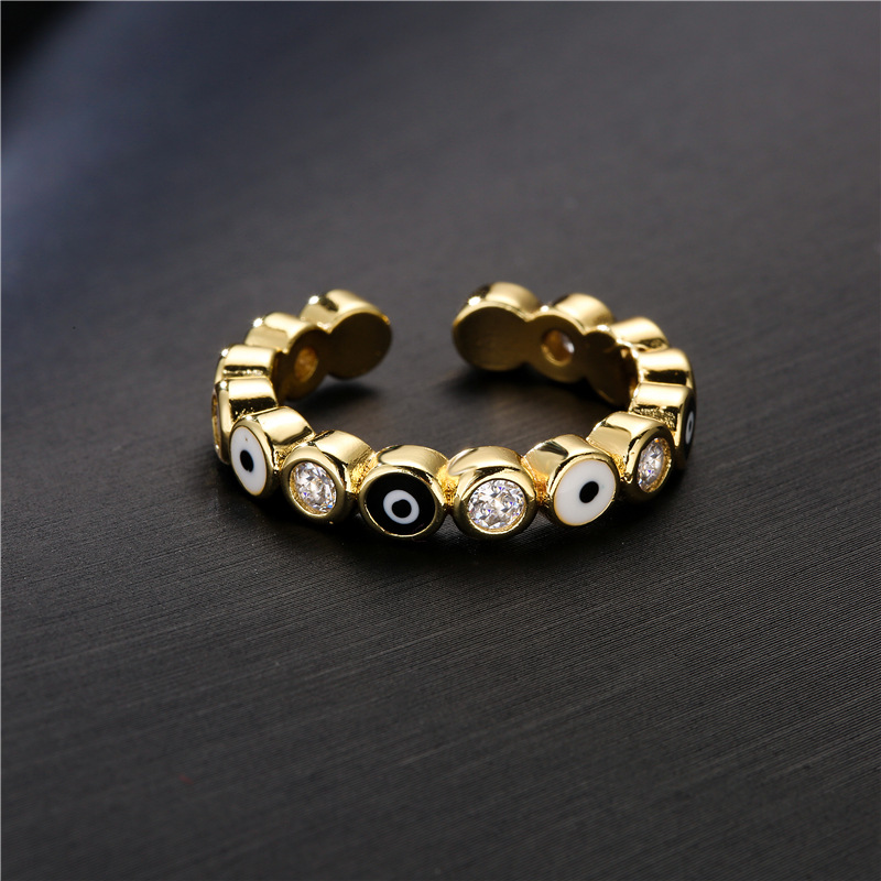 Turkish Zircon Evil Eye Rings For Women Open Adjustbale Gold Plated Stainless Steel Ring Couple Rings Wedding Jewelry Bague