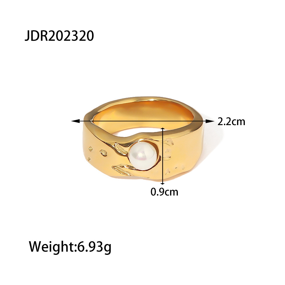 Uworld Vintage Style Ring 18K gold plated Fresh Water Pearl Stainless Steel Jewelry Elegant Imitation Ring Accessories New