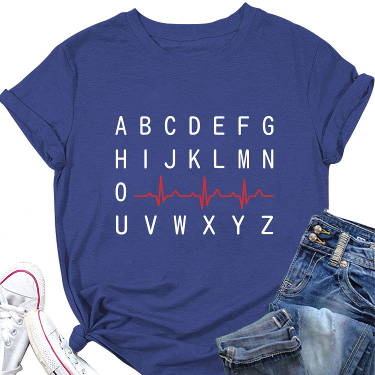 Ladies Geometric Print Round Neck Short Sleeve Tee