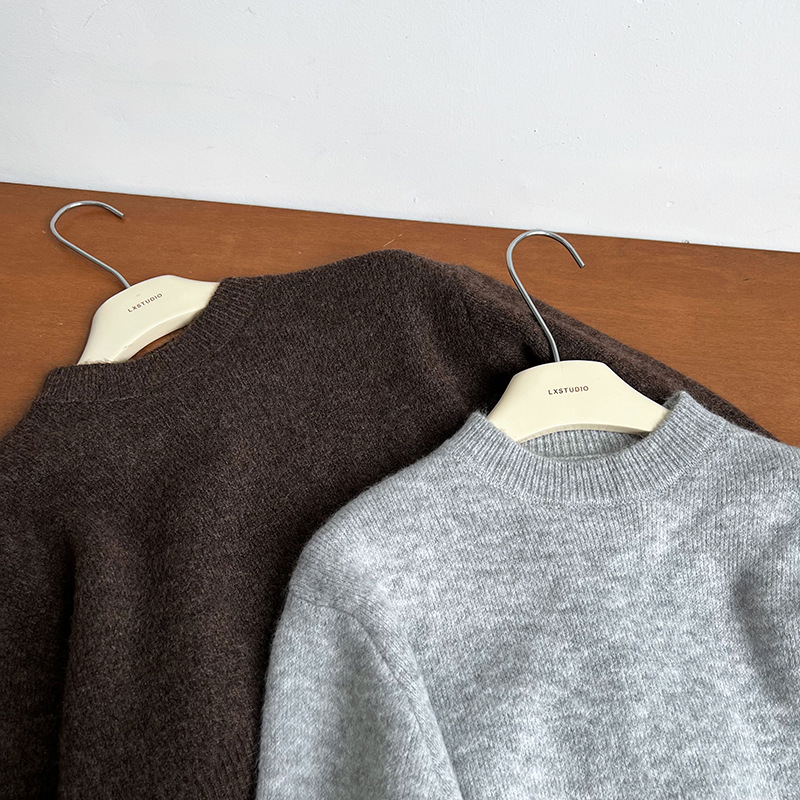 Korean Solid Long Sleeve Loose Crew Sweater