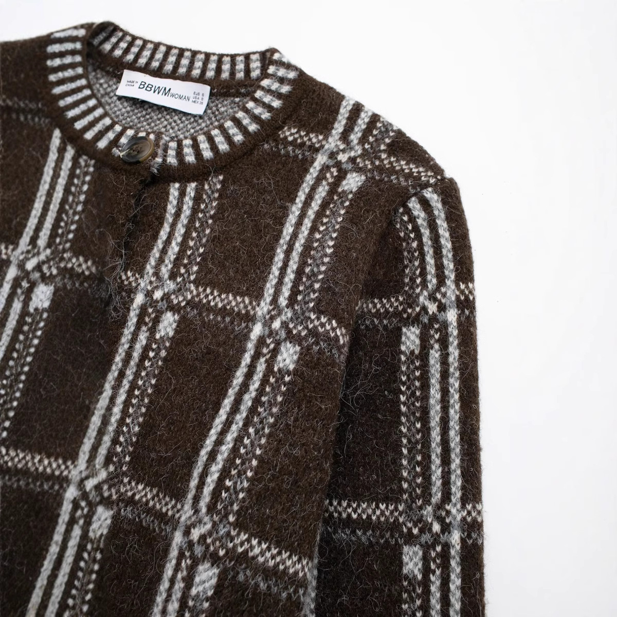Checkered Crew Full Sleeve Knit Jacket
