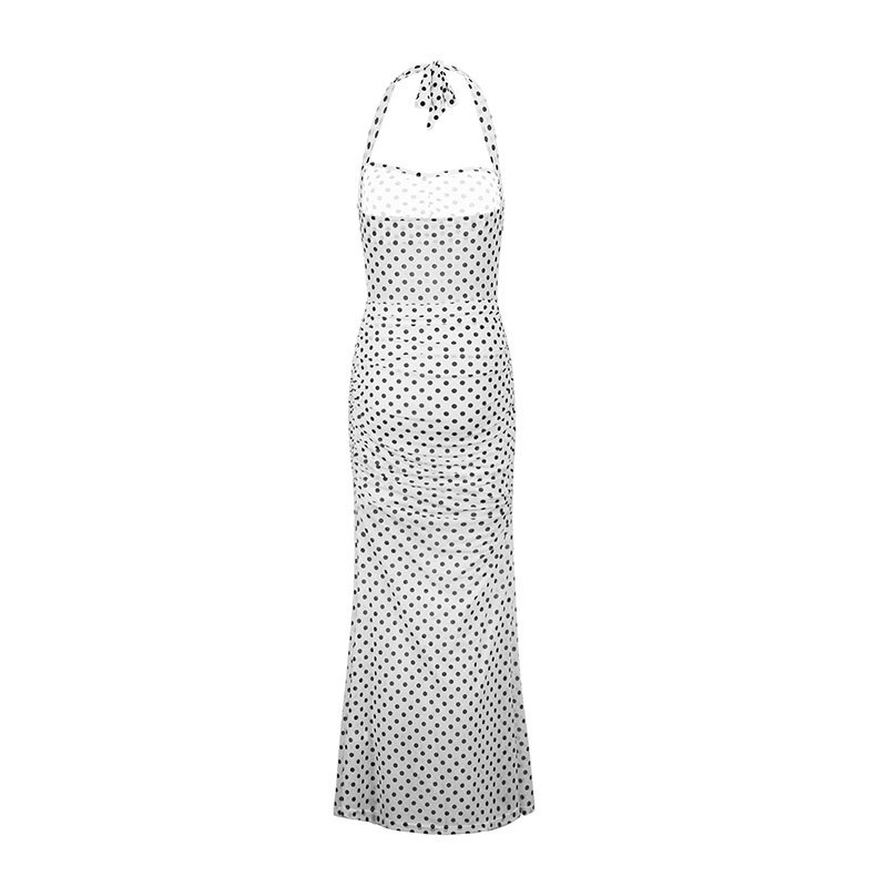 Spotted Shoulderless Open Back Dress