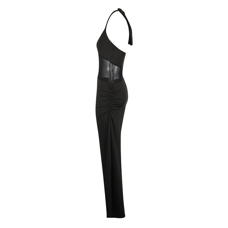 Curve-Hugging Open Back Tie Neck Side Split Dress