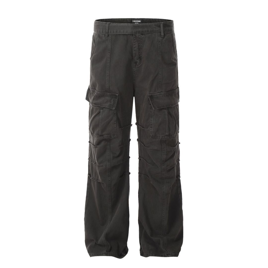 Distressed Work Pants with Pleated and Loose Fit for Men and Women