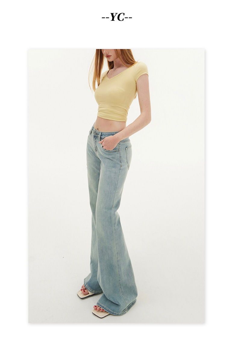 Women's Light Blue Denim Pants Spring Spicy Girl Low Waist Elastic Fitted Hoof Pants