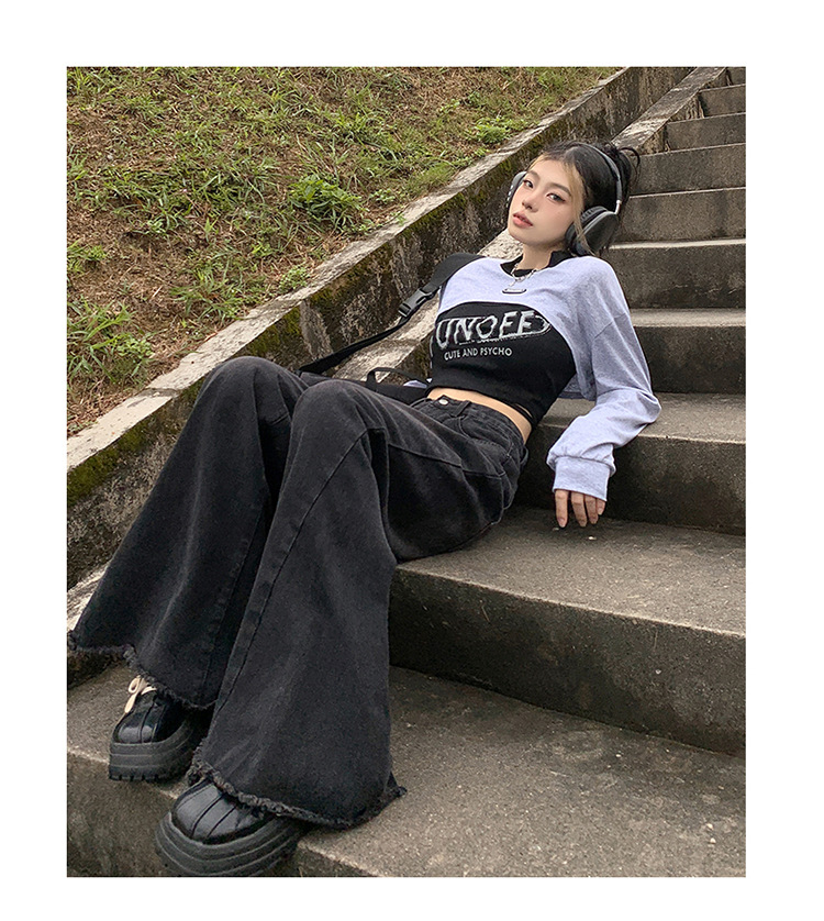 Women's Wide-Leg Flared Jeans Summer Loose Floor-Length Trumpet Pants