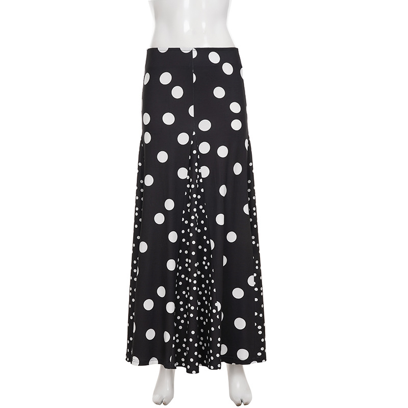 Retro Spot Print Paneled Swing Maxi Dress