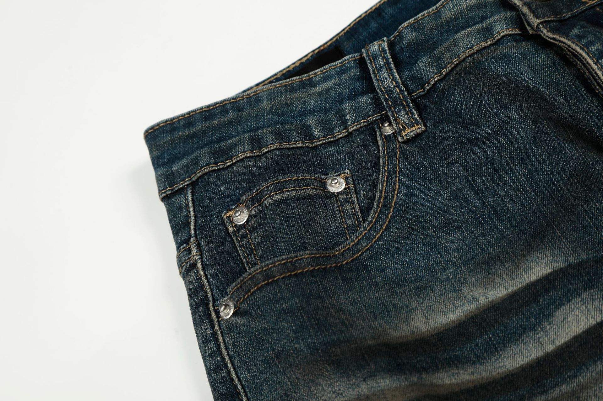 Street Style Unisex High-End Vintage Catwhisker Wash Splatter Design Slim Fit Flared Casual Denim Pants