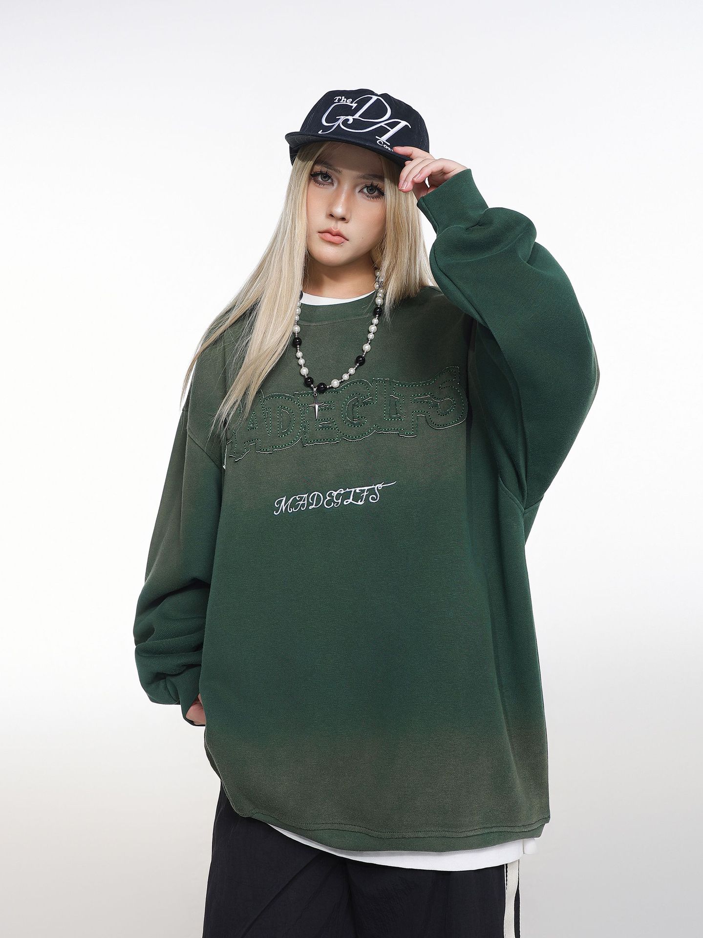 Menswear Oversized Acid Wash Ombre Embellished Hoodie