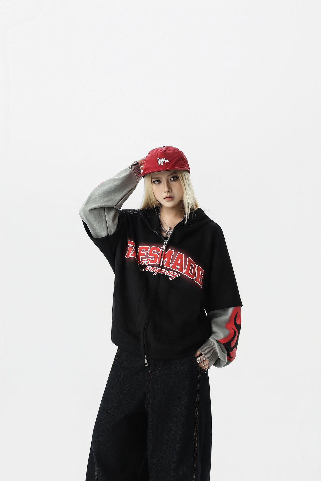 Streetwear Synthetic Graphic Long Sleeve Zip Hood Sweatshirt