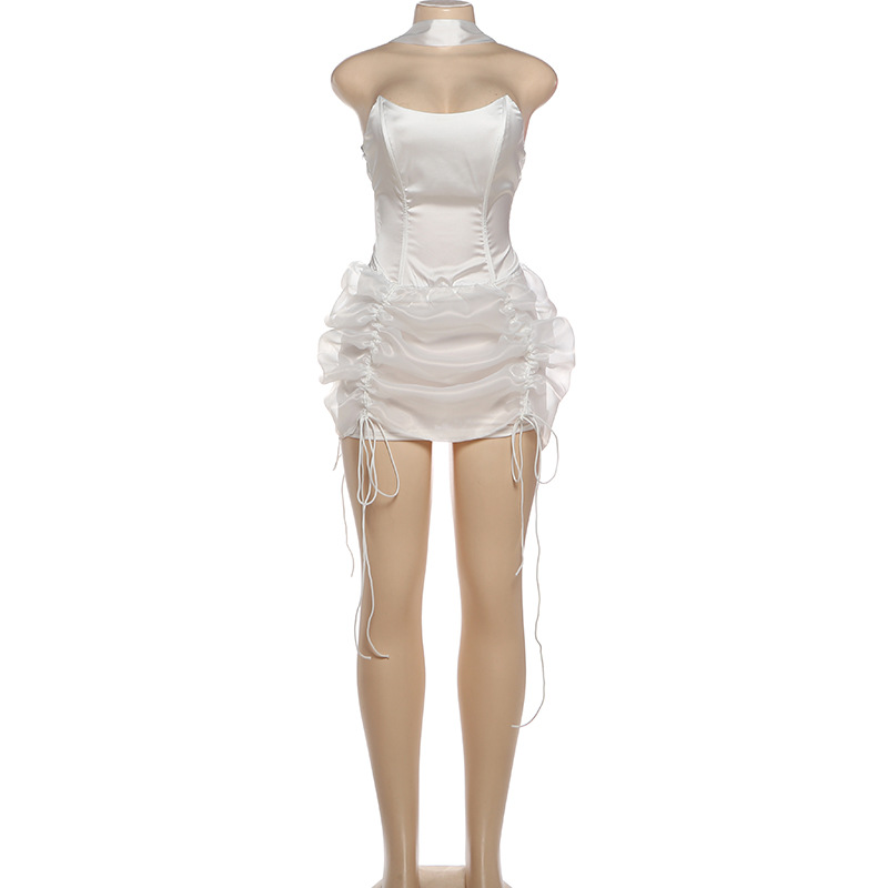 Collarless Bandeau High Waist Open Back Bodycon Dress