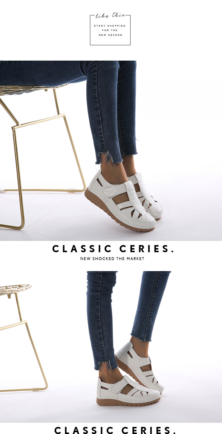 Single shoe slope with car stitching lightweight Velcro hollowed out mom's shoes