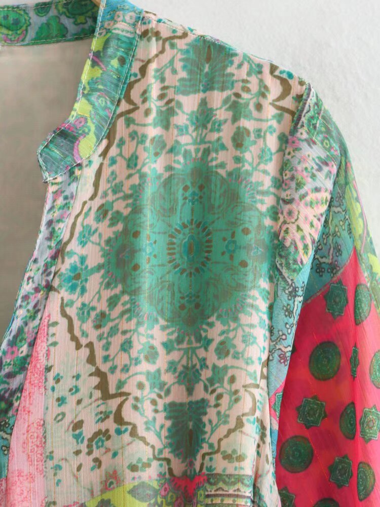 Women's Clothing V-neck Long-sleeved Printed Dress