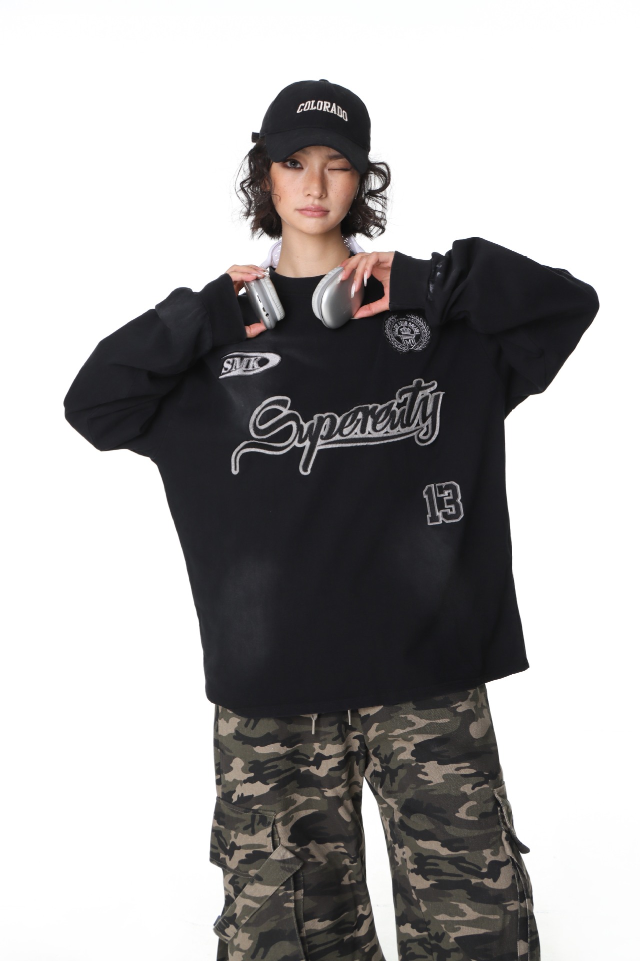 Vintage Mixed Stitched Cotton Crew Sweatshirt