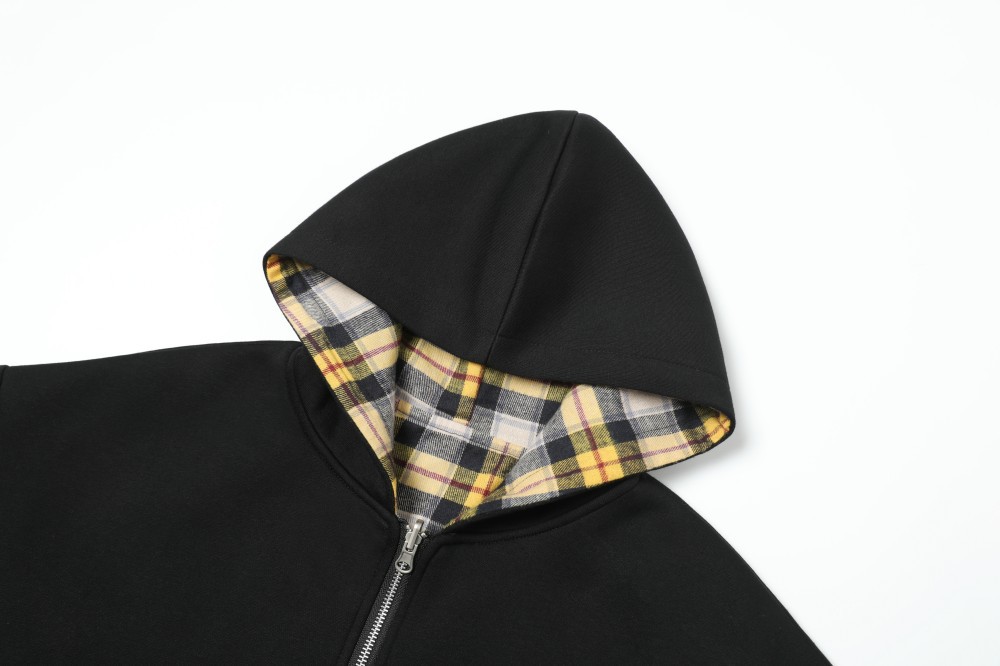 American Relaxed Mustard Checked Double-Sided Zipper Hoodie