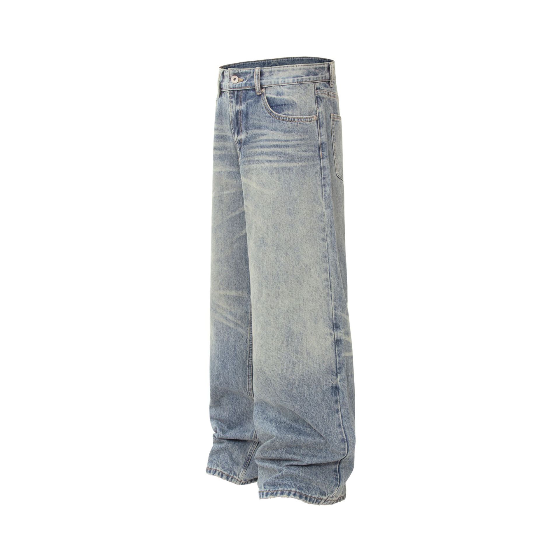 Street Style Unisex Vintage High-End Cat Whisker Washed Design Men's Loose Casual Jeans