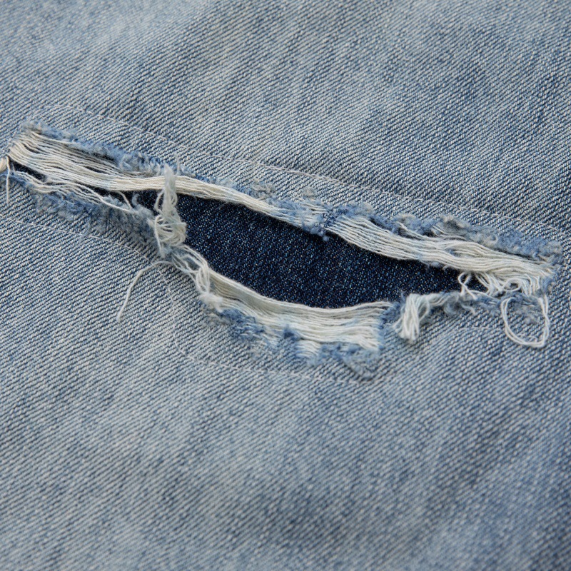 Patchwork Ripped Washed Denim Pants Men Casual All-Match Vintage Look