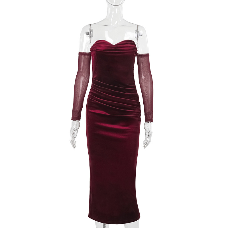 Long Sleeve Asymmetric Polyester Straight Dress