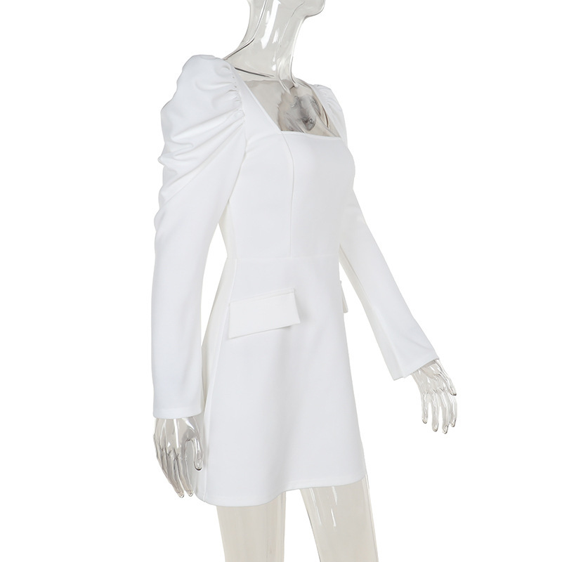 Bateau Neckline A-Line Long Sleeved Mini Dress