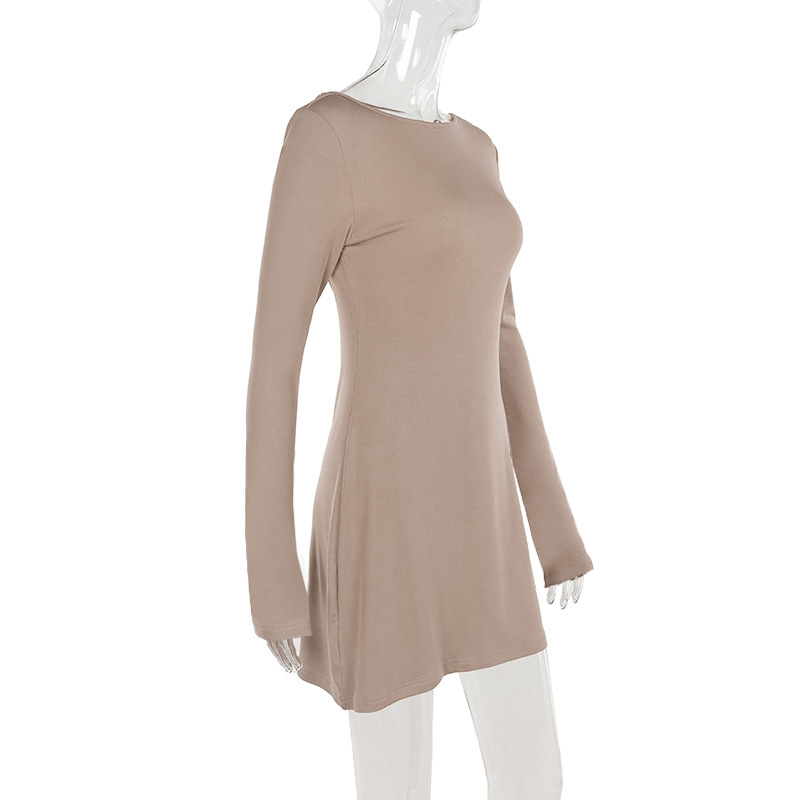 Long Sleeve Round Neck Polyester Dress